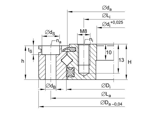 XU060094 crossed roller bearing structure