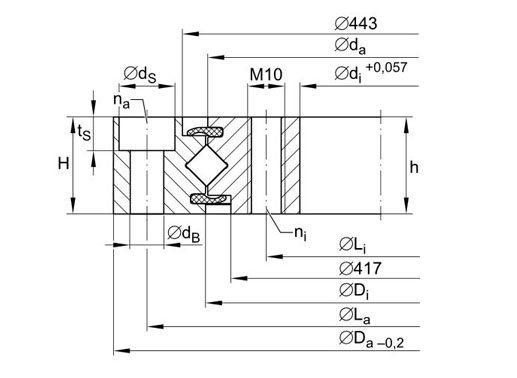 XU080430 crossed roller bearing structure