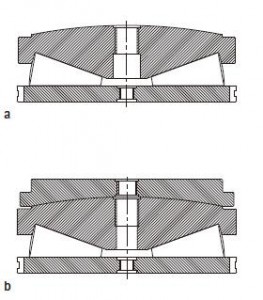 <p>BRS started to produce bearings for rolling mills since 2005 and gethered extensive experience. We provide suggestions for rolling mill designers and help them to confirm the most suitable roll neck bearings. Infomation regarding dimension, mounting and dismounting, lubrication and maintenance can be found on each rolling mill bearing's product page.</p> <p><img class="alignnone  wp-image-2513" src="http://www.rigbrsbearing.com/wp-content/uploads/2019/09/roll-neck-rolling-mill-300x200.jpg" alt="roll neck rolling mill" width="273" height="182" /><img class="alignnone  wp-image-2514" src="http://www.rigbrsbearing.com/wp-content/uploads/2019/09/roll-neck-structure-and-roll-neck-bearings-300x174.jpg" alt="roll neck structure and roll neck bearings" width="307" height="178" /></p> <p>Roller neck bearings mainly include cylindrical roller bearings, tapered roller bearings, and spherical roller bearings. The material used for the bearingrings and rolling elements is through hardening rolling bearing steel or case hardening steel.<br />When selecting the bearing type, the replacement frequency of rolls must be taken into consideration. Because the reworking of the roll bodies is accompanied by removal of the chocks. And for non-separable bearings such as spherical roller bearing, the replacement procedures are very complicated. But a <a href="http://www.rigbrsbearing.com/pro_cat/split-bearings/split-spherical-roller-bearings/">split spherical roller bearing</a> can solve this problem.<br />In the case of cylindrical roller bearings, the chock can be removed together with the outer ring and roller cage from the inner ring mounted on the neck. <a href="http://www.rigbrsbearing.com/pro_cat/tapered-roller-bearings/four-row-tapered-roller-bearings/">Four-row tapered roller bearings</a> or two spherical roller bearings arranged together on a cylindrical neck have a loose fit. So the chocks can be easily removed.</p> <h3>Cylindrical Roller Bearings</h3> <p>This type of bearing is suitable for very high radial loads and high speeds. Cylindrical roller bearings are mainly used with a tight inner ring fit, and its internal structure has different types:<br />1. <strong>Through-drilled rollers and pin-type cages</strong> - this type can accomodate the maximum possible number of rollers in the bearing so as to achieve a high loading capacity. <br />2. <strong>Double row cylindrical roller bearings with inner and outer spacers between bearing rings</strong> - this type can reduce the stresses caused by any moments. Suited for applications which do not have high requirement on loading capacity, but requires high rotation speed. <br />3. <strong>Four-row cylindrical roller bearing with machined cage</strong> - mainly used in fine-section and wire mills. They have machined brass or steel cages, can support high loads and suited for high rolling speeds.<img class="alignnone size-medium wp-image-2517" src="http://www.rigbrsbearing.com/wp-content/uploads/2019/09/four-row-cylindrical-roller-bearings-300x300.jpg" alt="four row cylindrical roller bearings" width="300" height="300" /></p> <h3>Axial Bearings</h3> <p>Axial tapered roller bearings, double row tapered roller bearings or axial spherical roller bearings are used on the roll neck for high axial forces and moderate speeds. Mainly used in blooming mills, hot strip mills, and heavy plate mills, where considerable axial forces occur in combination with low to moderate speeds.<br />However, if the rolling speed is very high, it's no longer suitable to use above bearings. Angular contact ball bearings or deep groove ball bearings will be applied. But they are only required to support axial forces. <br />Single direction axial tapered roller bearings are ofter mounted between the pressure spindle and the upper chock. These bearings can reduce the screw-down forces due to their low friction.</p> <p><img class="alignnone size-medium wp-image-2519" src="http://www.rigbrsbearing.com/wp-content/uploads/2019/09/主图-spherical-roller-thrust-bearings-300x300.jpg" alt="axial spherical roller bearings" width="300" height="300" /></p> <h3>Tapered Roller Bearings</h3> <p>Due to the inclined postion of the rollers, tapered roller bearings can support radial and axial loads at the same time. Four row and <a href="http://www.rigbrsbearing.com/pro_cat/tapered-roller-bearings/double-row-tapered-roller-bearings/">double row tapered roller bearings</a> are used in rolling mills. Since they have a loose fit on the neck, the inner ring will inevitably creep on the neck.</p> <p>So the neck will undergo heating and wear. But can be restricted by good lubrication. The inner rings of roll neck bearing mush have a tight fit, so tapered roller bearings with a tapered bore are normally selected.</p> <h3>Spherical Roller Bearings</h3> <p>When the speed is low and the demands on axial guidance accuracy are not very high, spherical roller bearings can be used. The common type for rolling mills are dimension series 240 and 241. Due to its self-alignment characteristic, the chock can be supported easily in the roll stand. Any deflection of the roll neck and inaccuracy of the roll stand will be compensated by the bearing.</p>