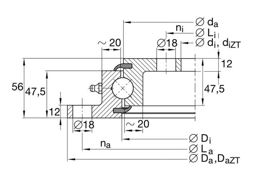 VLU200544 slewing bearings structure