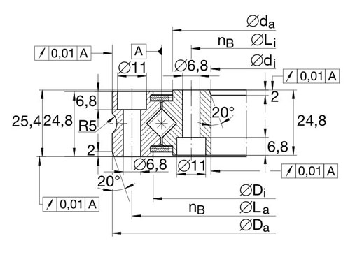 XSU080168 crossed roller bearing structure